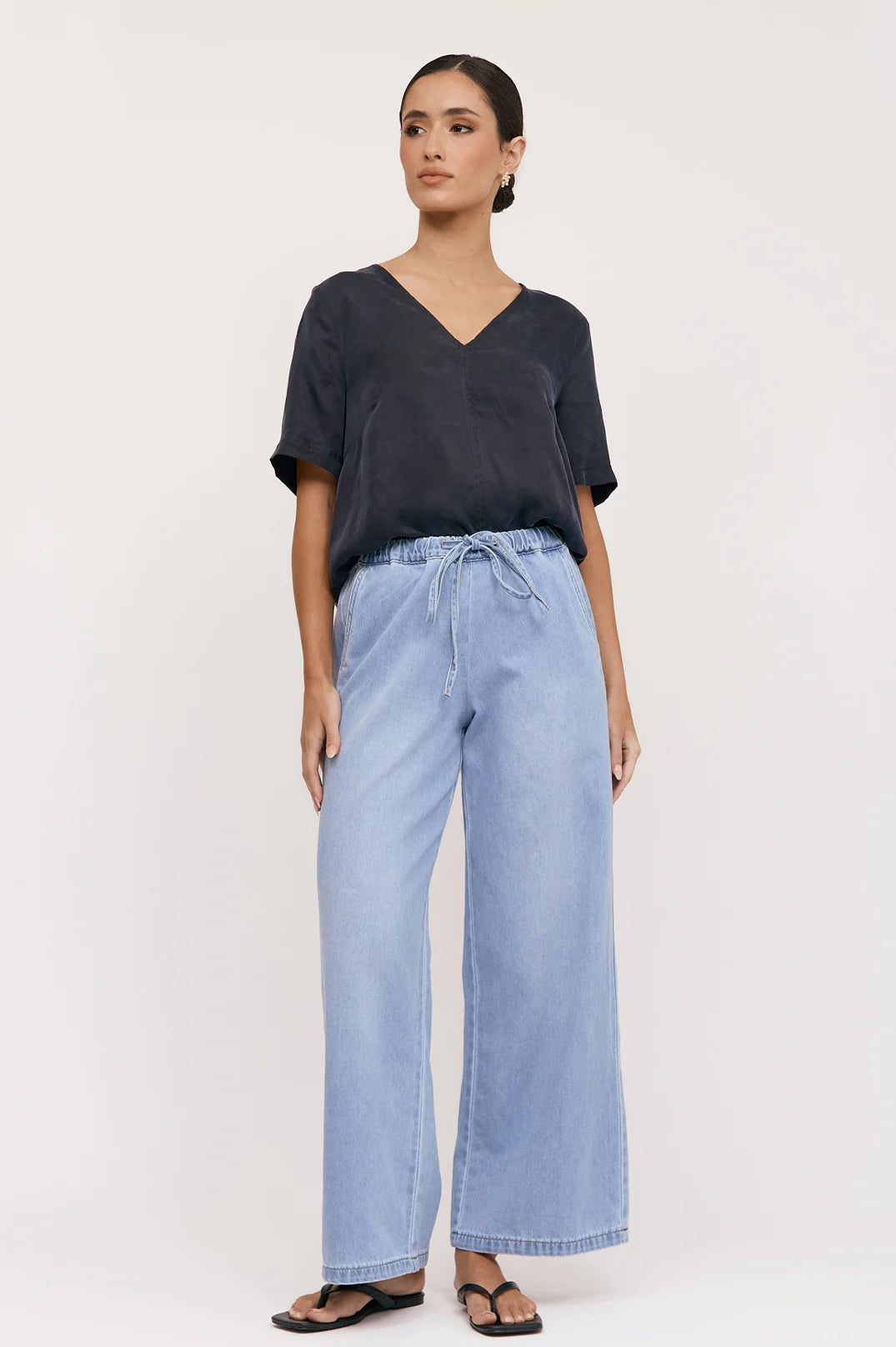 Romy Drawstring Denim Pant - Light Denim