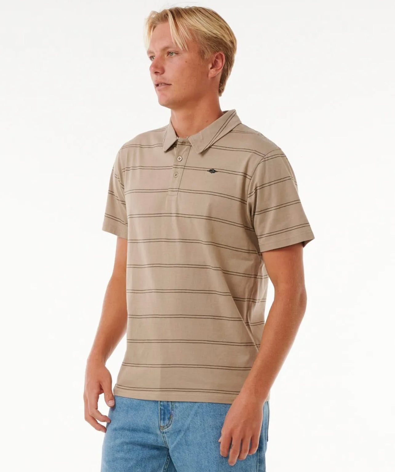 Rip Curl Plain Stripe Polo - Sand Dune