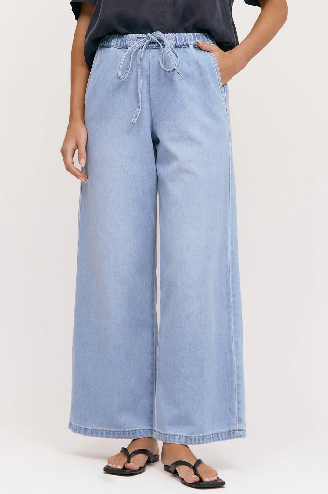 Romy Drawstring Denim Pant - Light Denim