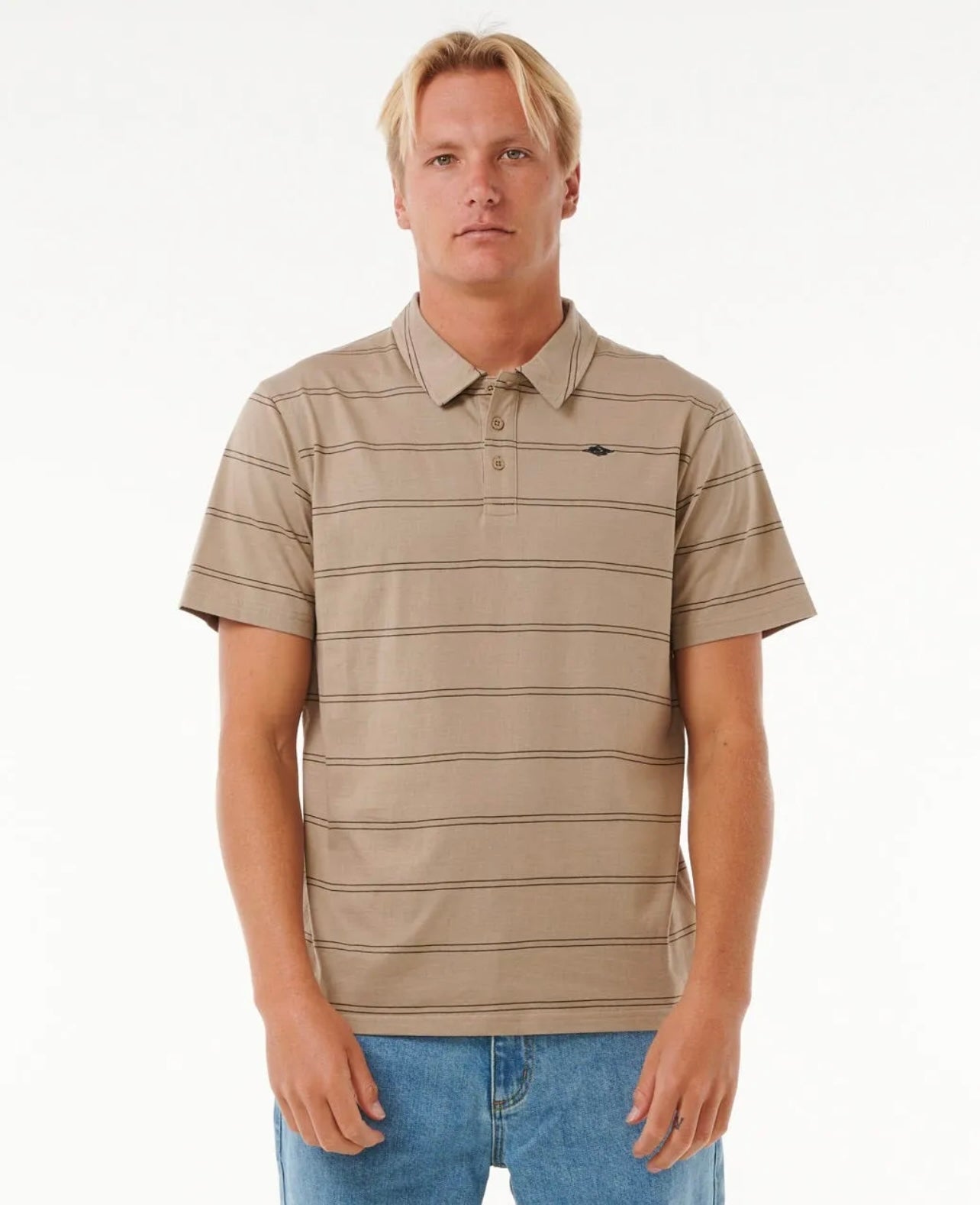 Rip Curl Plain Stripe Polo - Sand Dune