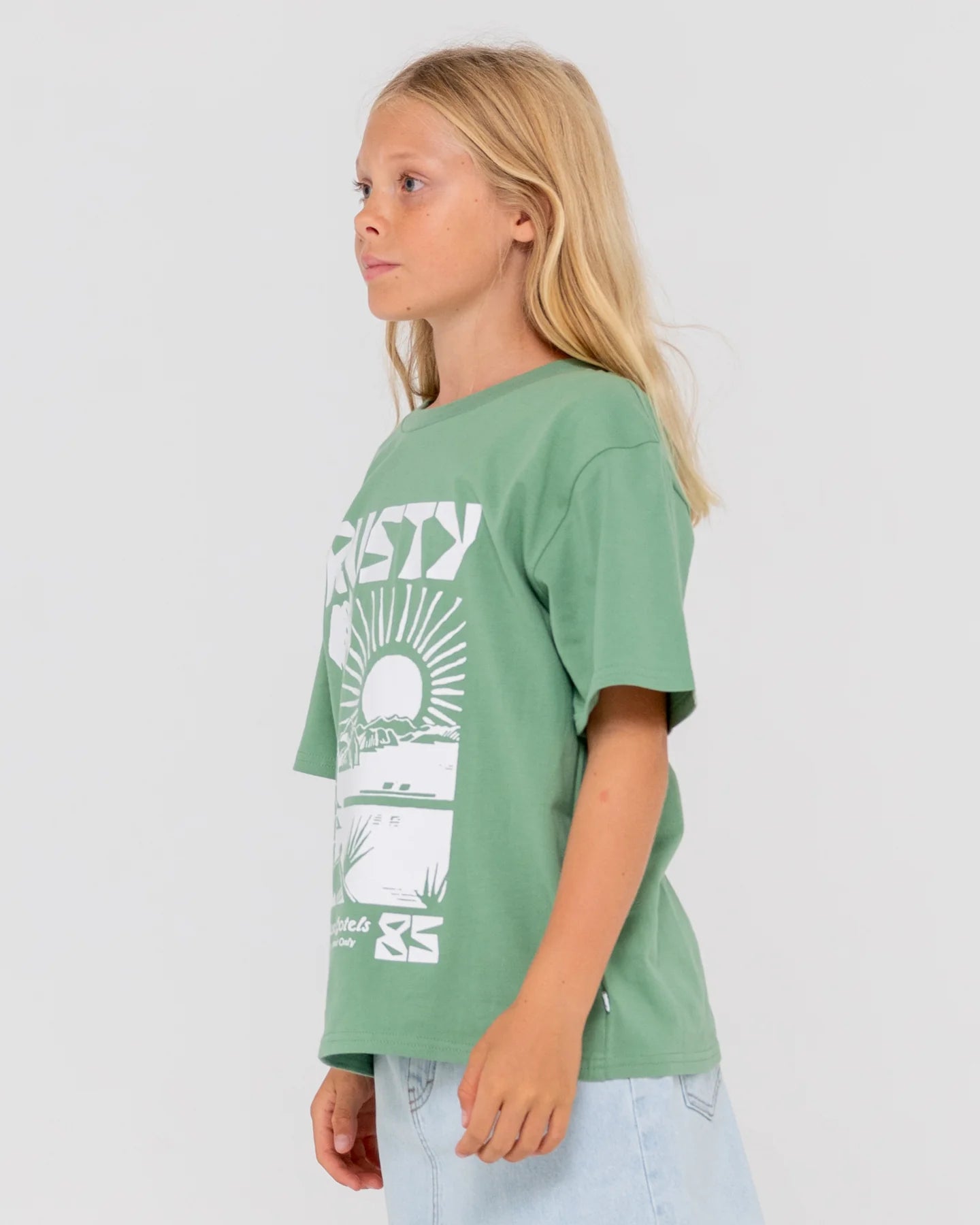 Rusty By The Bay Oversized Tee Girls - Faded Pistachio