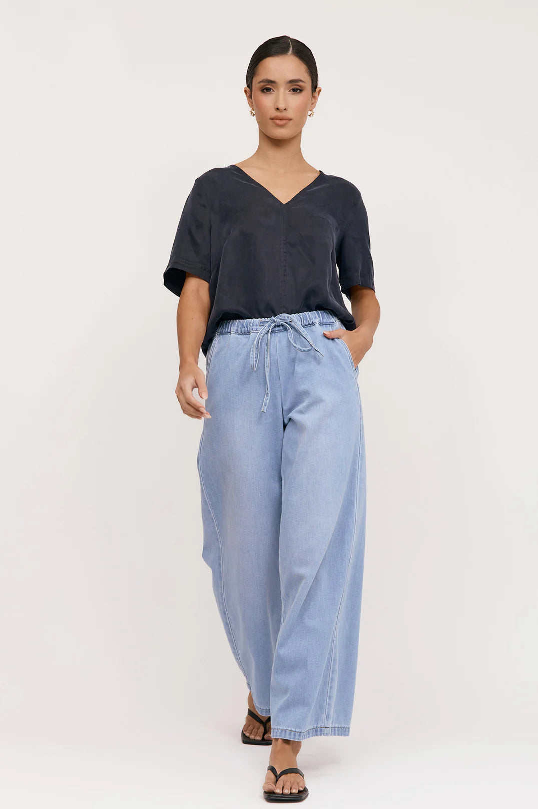 Romy Drawstring Denim Pant - Light Denim