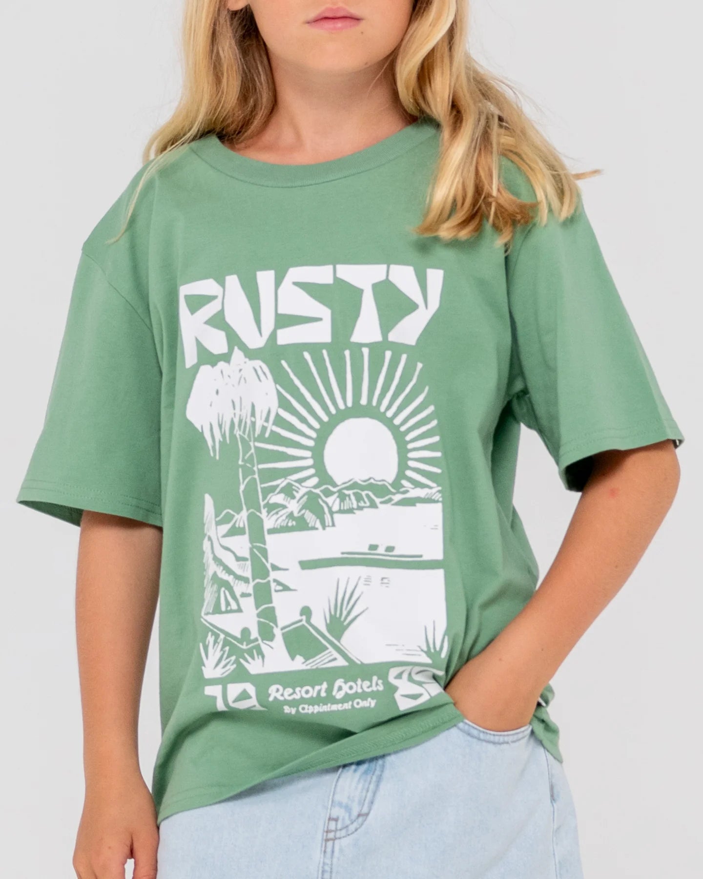 Rusty By The Bay Oversized Tee Girls - Faded Pistachio