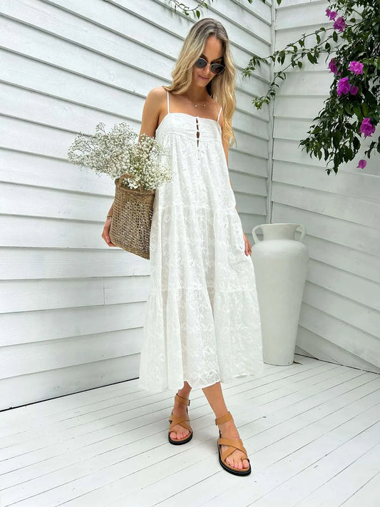 Mylk India Maxi Dress - White Anglaise