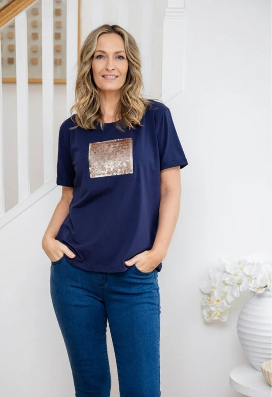 Freez Square Sequin Tee - Navy