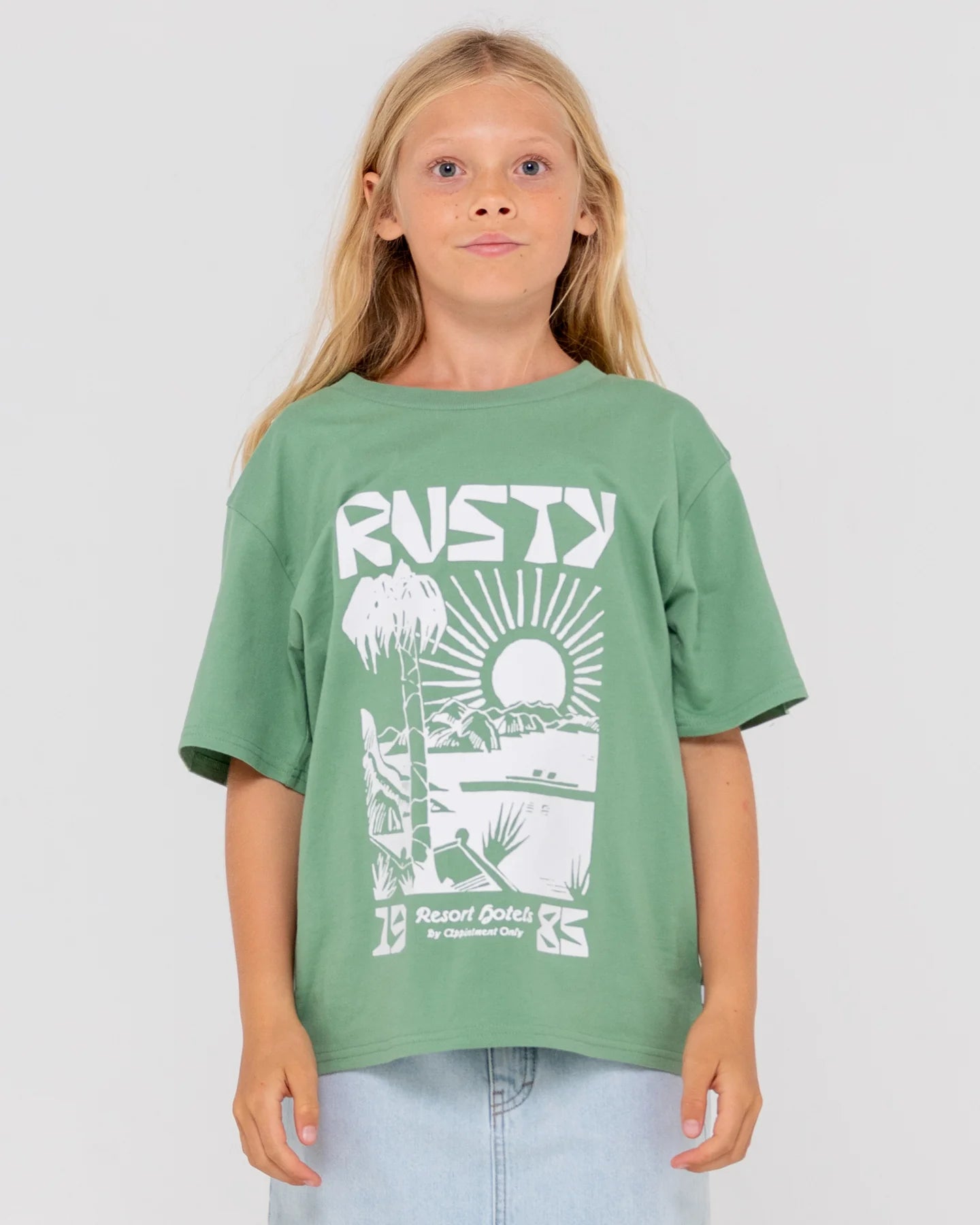 Rusty By The Bay Oversized Tee Girls - Faded Pistachio