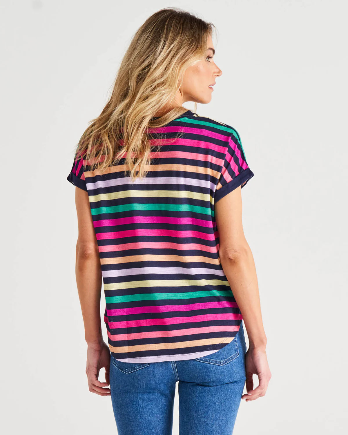 Betty Basics Hailey Shirt Sleeve Tee - Rainbow Stripe – Husk Him Her